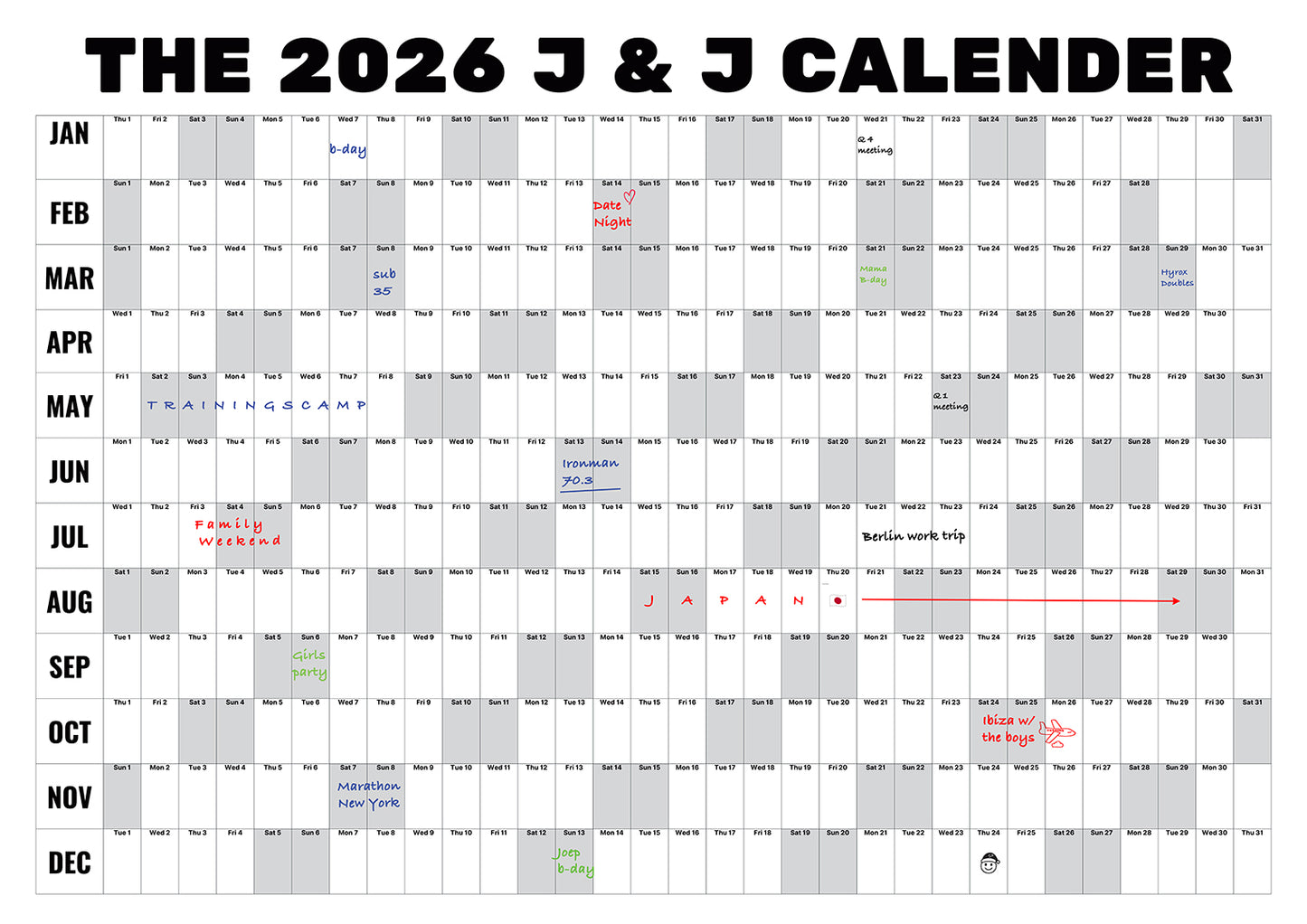 J&J Calender 2026